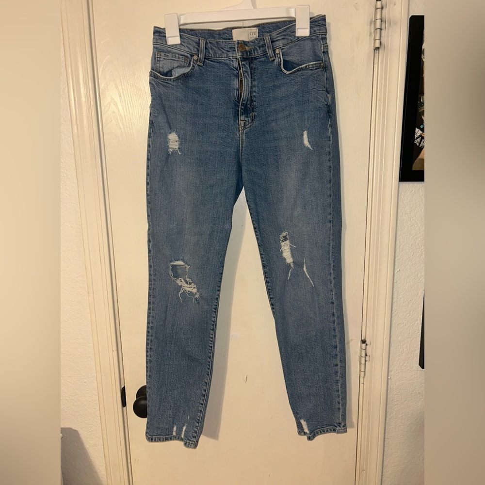 Current/Elliott Distressed Light Blue Mom Jeans